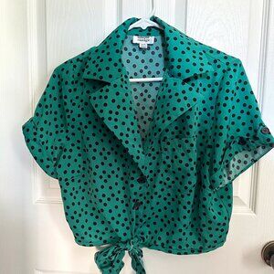 Unique Vintage cropped tie-front button down blouse
